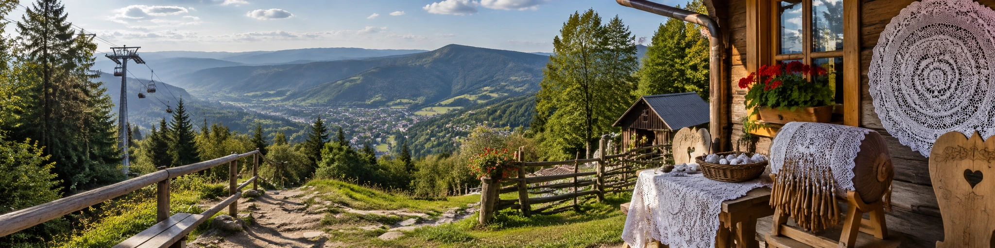 Wycieczka szkolna w Beskidach – panorama gór i tradycyjna koronka koniakowska