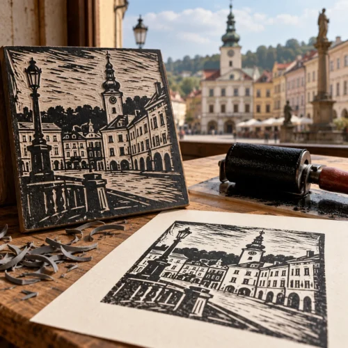 Cieszyn odbity w linorycie