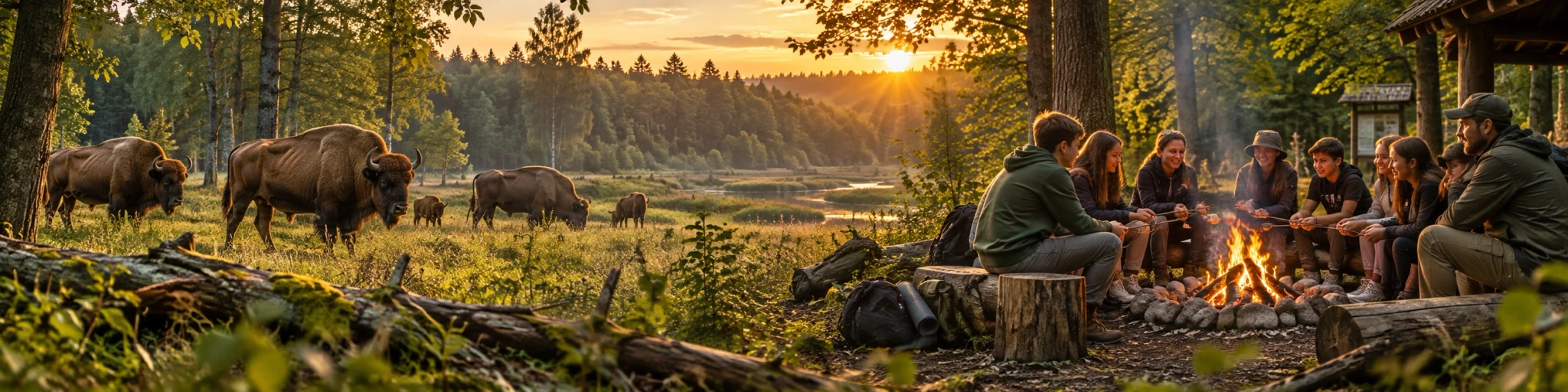 Żubry i wspólny czas przy ognisku